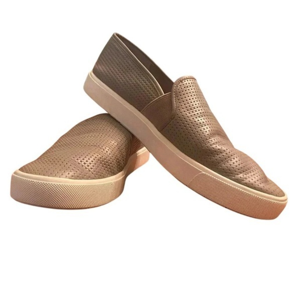 Vince Camuto‎ Taupe Perforated Leather Slip On Sneakers Casual Shoes SZ 8